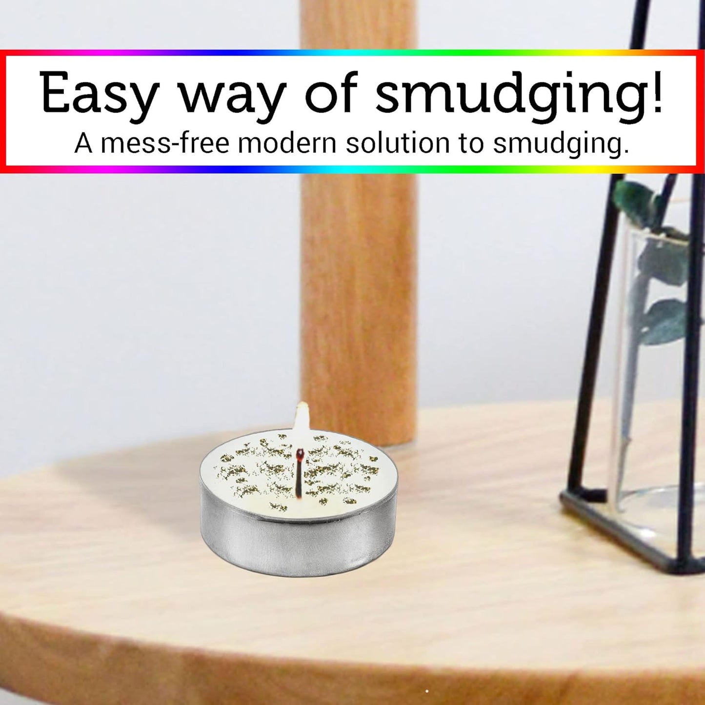 SOUL STICKS 12 Pack Little Smudgies Tealight Candles Smudge Candle for Cleansing House, Meditation, Chakra Healing | Made with Crystals and Herbs (7 Chakra)