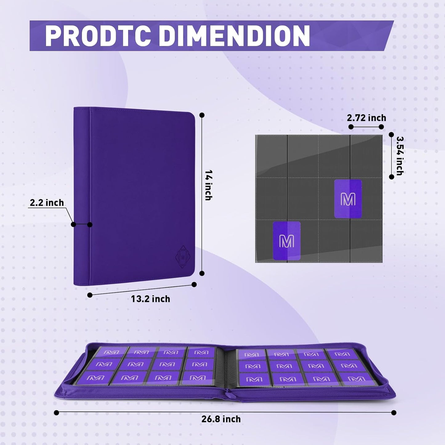 Premium Card Binder 12 Pocket for 720 Pockets Trading Card Binder, PU Zipper Card Collection Album, Sturdy Side-Loading Card Book Holder for MTG, TCG, Game Cards, Sports Cards