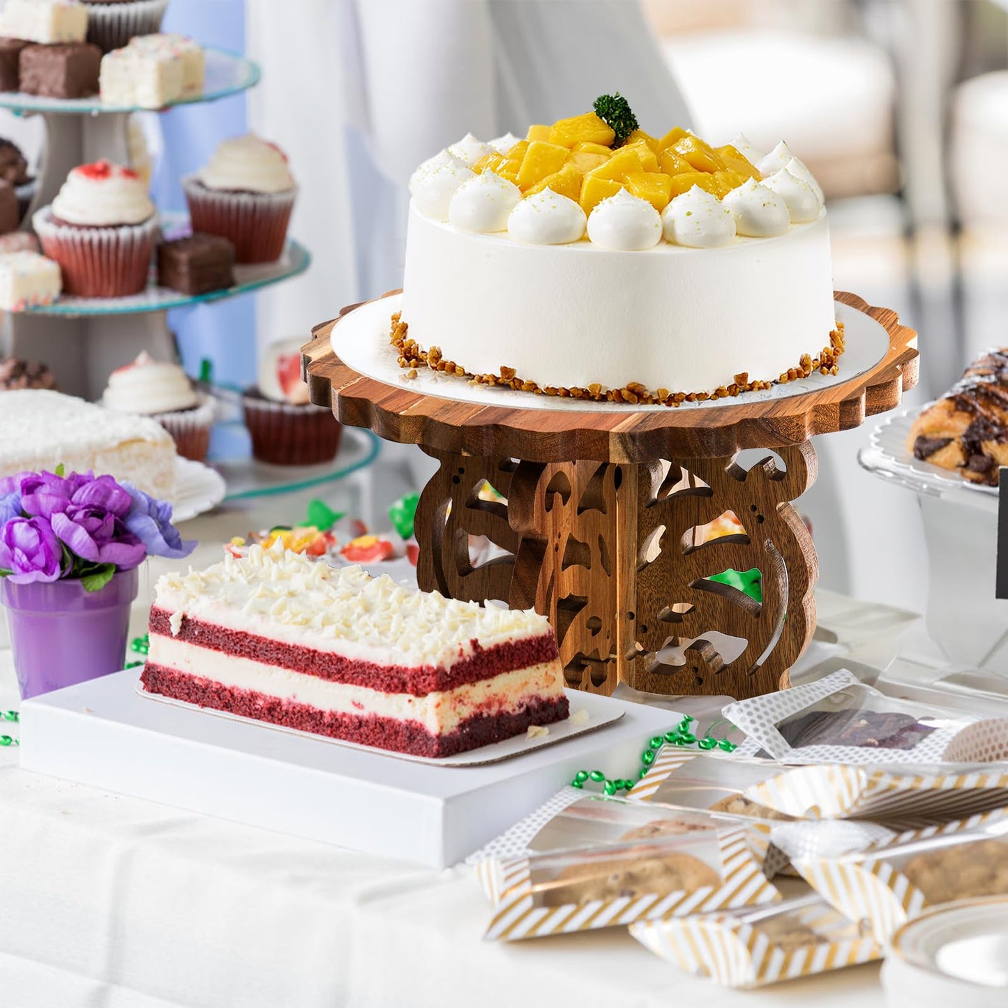 Eorbow 12" Wood Cake Stand, Acacia Wooden Rustic Cupcake Holder, Wedding Table Centerpiece Dessert