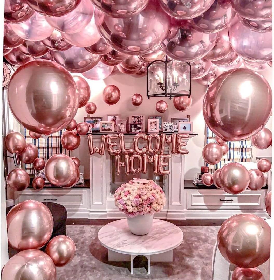 6 Pack Rose Gold 22 Inch 4D Foil Balloons Big 360 Degree Round Sephere Mylar Balloons Mirror Finish Metallic Balloons for Wedding,Birthday,Bachelorette,Baby Shower Decorations Party Supplies