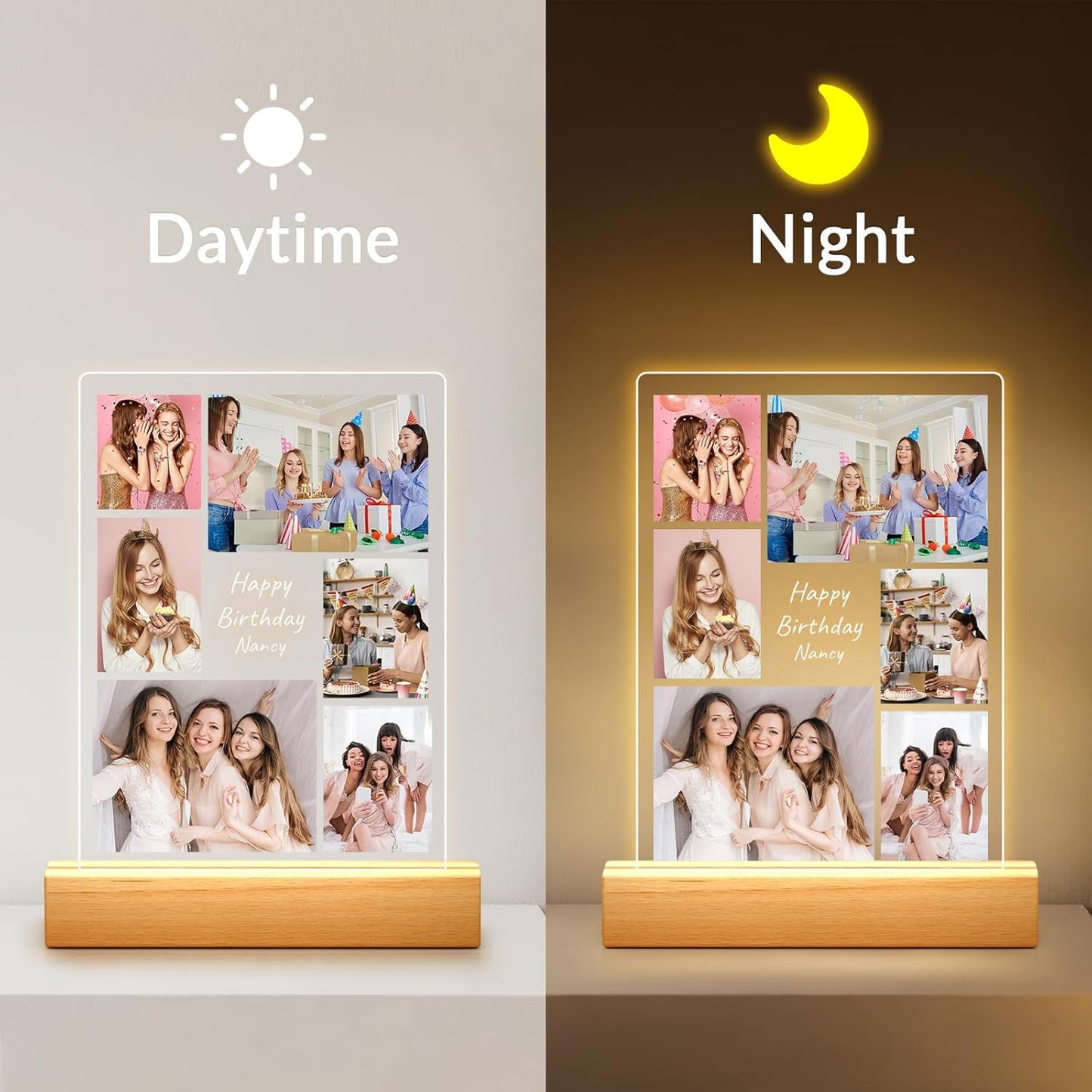 Custom Picture Frames with Photo, Personalized Photo Frame with Night Light, Customized Picture Frames, Personalized Birthday Gifts for Women, Her, Bestie, Best Friends