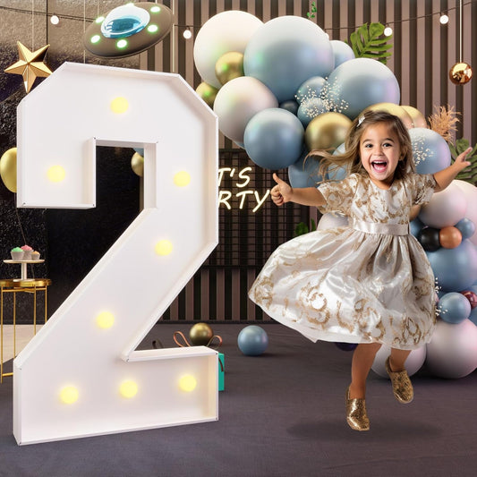 imprsv 3FT Marquee Numbers, Light Up Numbers for 2nd 25th Birthday Decorations Anniversary Party Decor, Number 2 Light Up Number, Pre-Cut Foam Board Kit