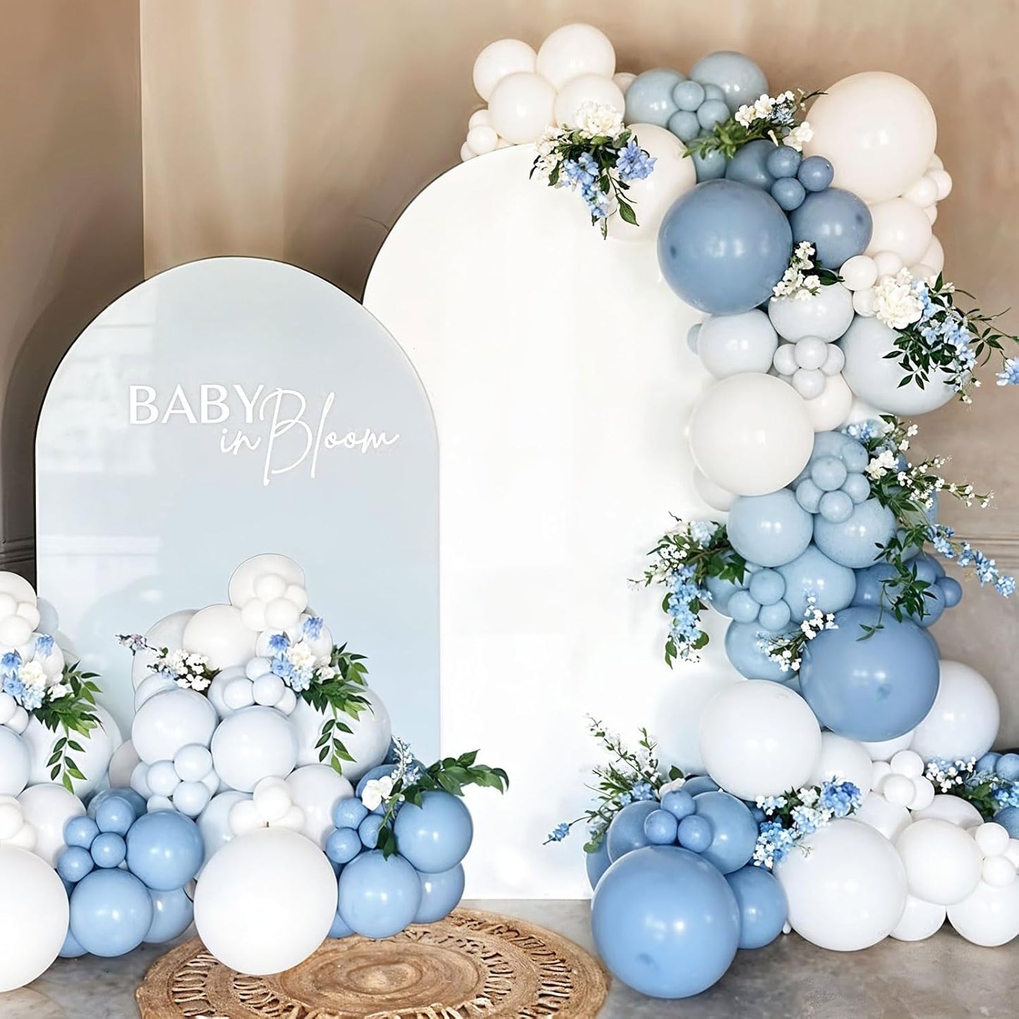 Dusty Blue Balloons, 60 Pcs 12 Inch Fog Slate Baby Blue Balloons with Matte White Latex Balloon for Baby Shower Birthday Bridal Shower Wedding Engagement Bachelorette Party Decorations Supplies