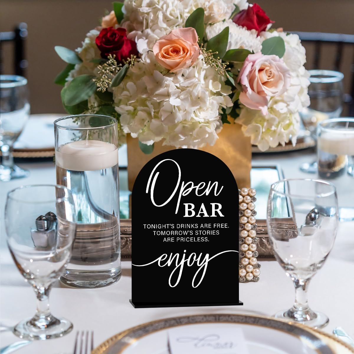 Acrylic Wedding Sign Wedding Signs for Ceremony Open Bar Sign for Wedding Modern Calligraphy Arch Acrylic Table Top Sign for Wedding Reception and Event Party Table(black）
