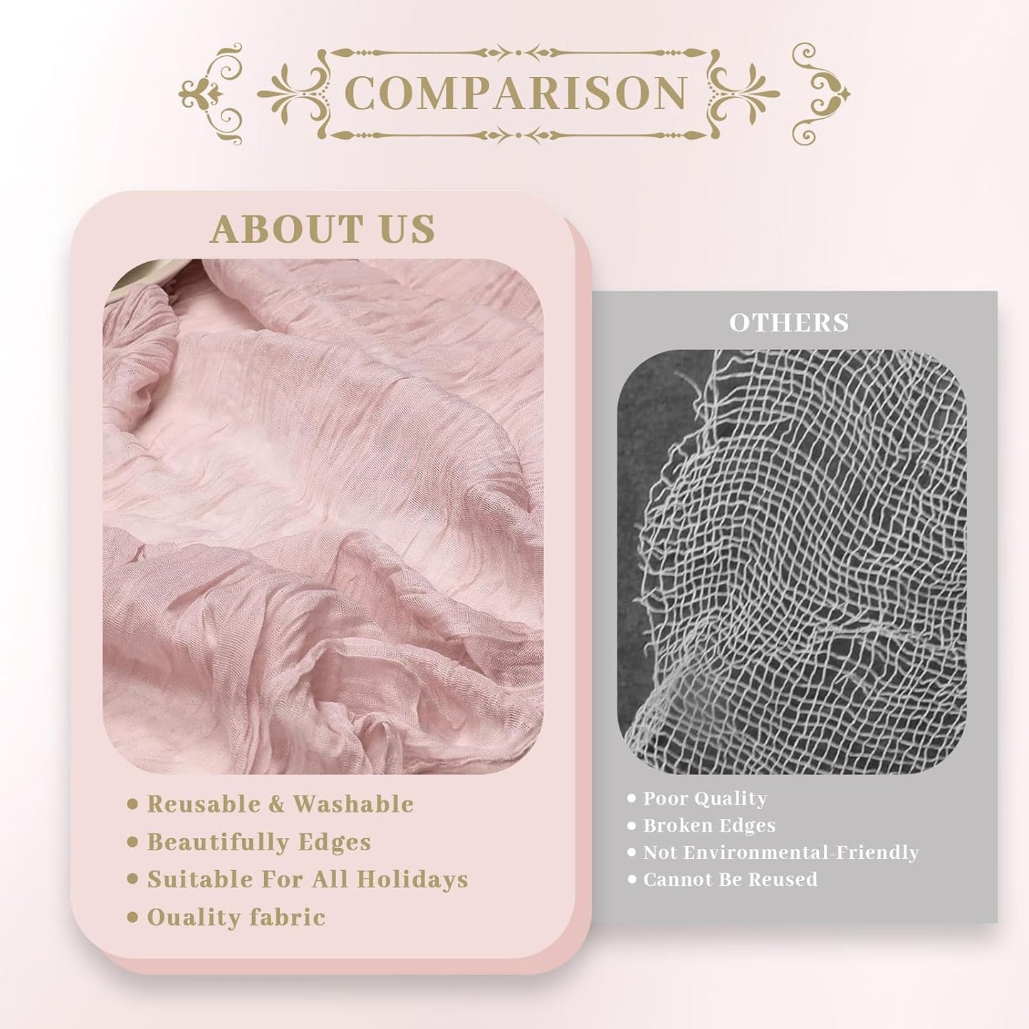 Le courant 12pcs 10Ft Cheesecloth Table Runner, Rustic Boho Gauze Cheese Cloth Runner Table Runner for Weddings Bridal Baby Shower Birthday Holiday Parties Home Decor, Dusty Pink