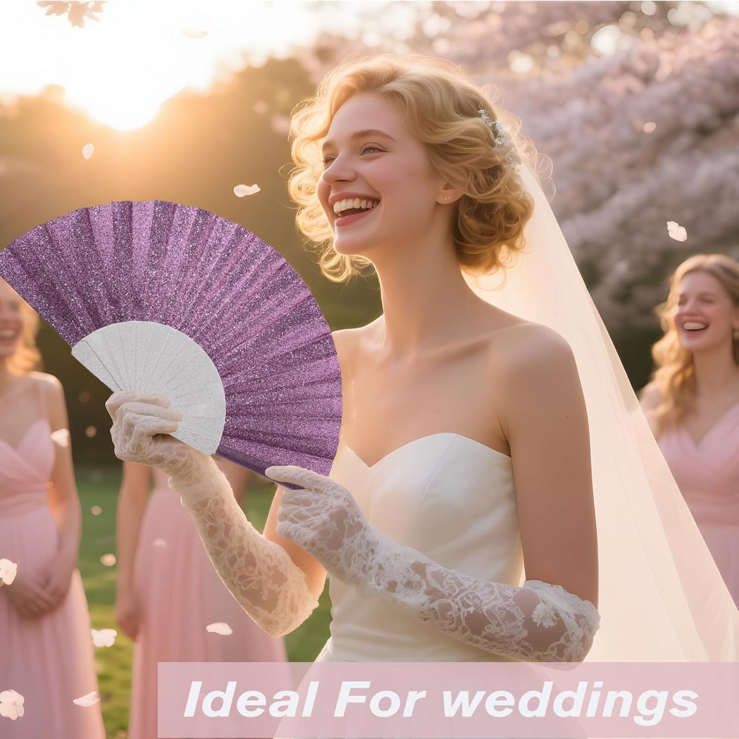 48 Pack Handheld Fan,Folding Hand Glitter Fan with Shining Transparent Fan Rib – Ideal for Wedding, Church, Festival, Dance, Tea Party, Club, and EDM Accessories, Purple