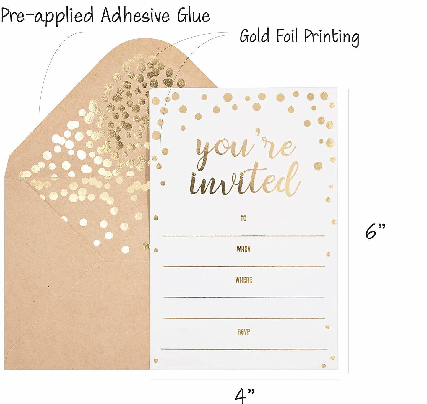 50 Pack Invitation Card - Elegant Greeting Cards ‘’You are Invited’’ in Gold Foil Letters – for