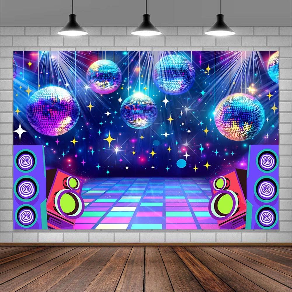 Dance Party Backdrop Retro 80s 90s Theme Stage Dance Ball Music Birthday Party Decoration DJ Photography Background 5 x 3 ft for Baby Shower Picture Photo Shoot Polyester Fabric,Multi1