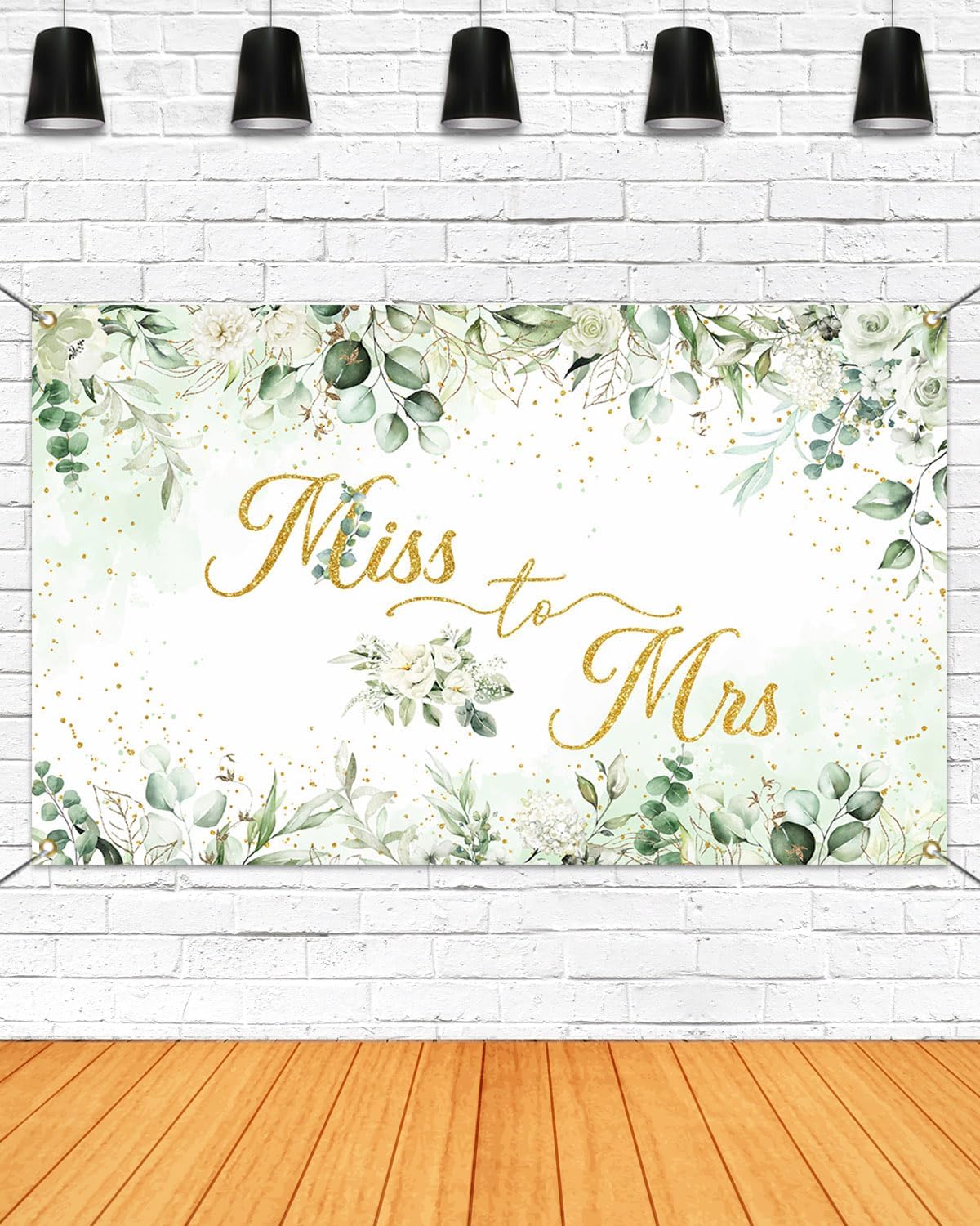 Mocsicka Miss to Mrs Banner Greenery Leave Gold Dots Bridal Shower Party Decorations Banner for Wedding Engagement Bachelorette Party Backdrop for Photography Photo Booth props (Green, 70.8x43.3 inch)