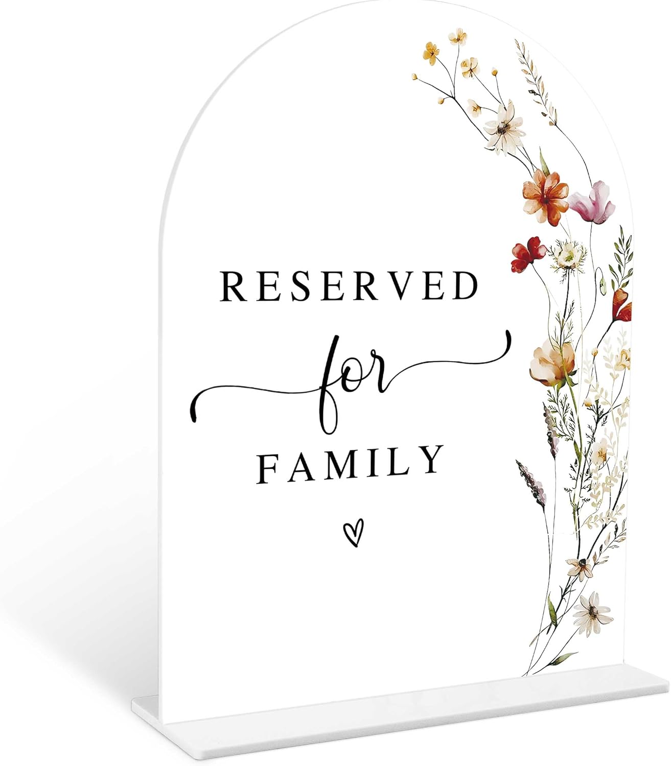 Boho Floral Reserved for Family Sign, 6 x 8 Inch White Arch Acrylic Wedding Sign with Holder, Wedding Sign for Ceremony and Reception, Wedding Decoration, Wedding Supplies - BX19