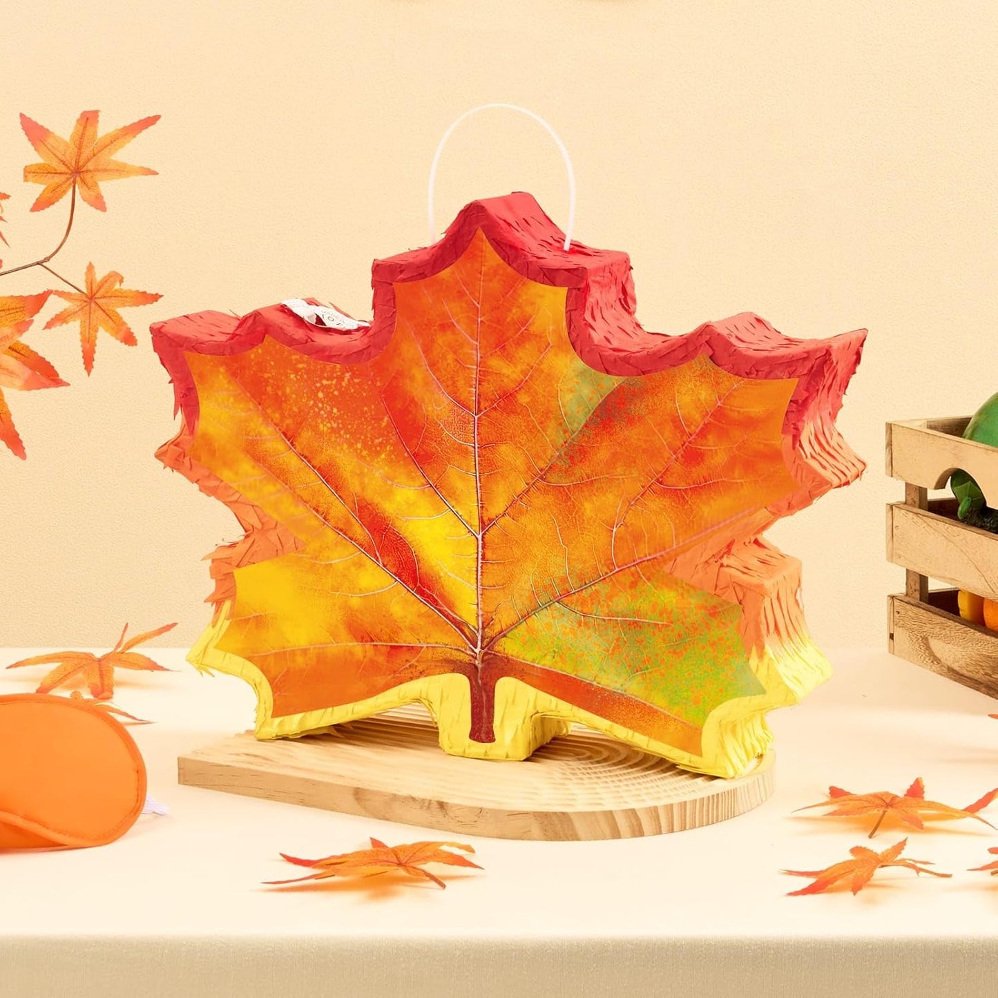 WERNNSAI Fall Leaf Pinata - Maple Leaf Pinata Thanksgiving Party Games for Kids Orange Autumn Hanging Leaves Decor Fall Festival Thanksgiving Family Party Favors with Blindfold
