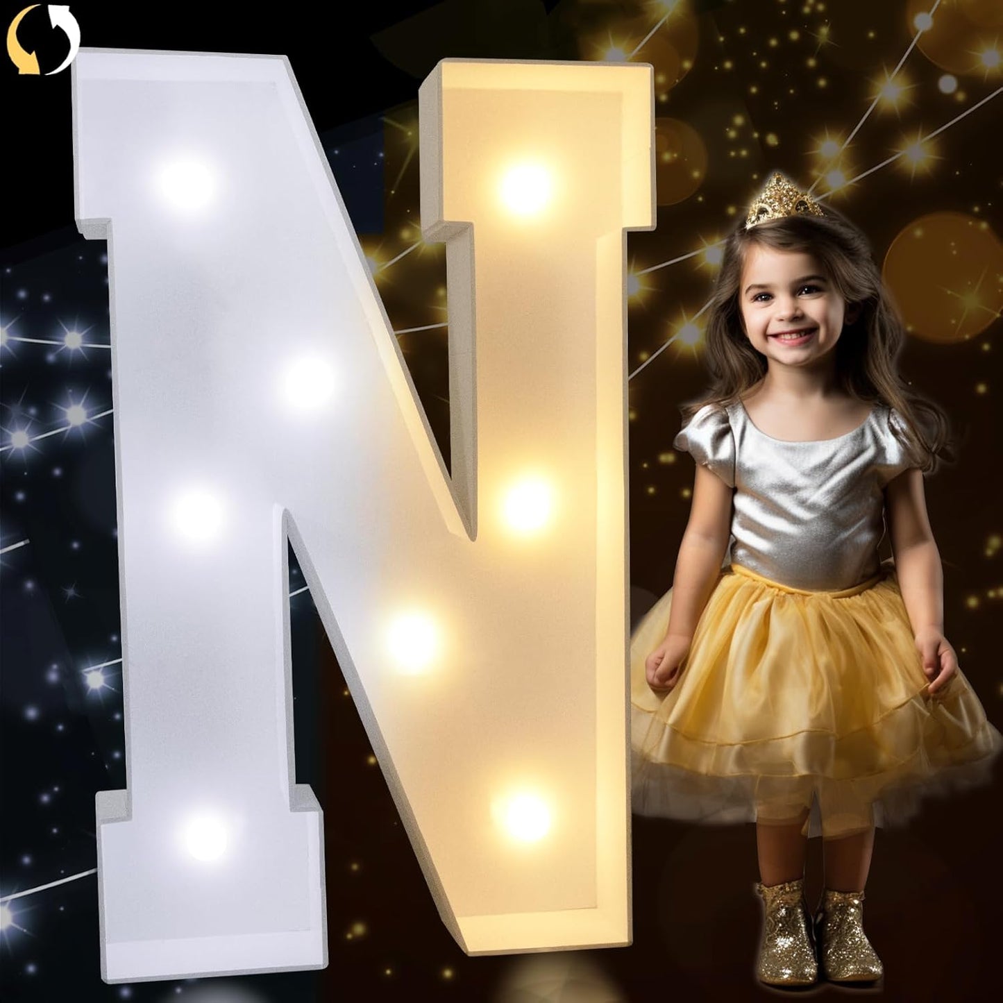 Pooqla 3FT Marquee Light Up Letters, Cool White and Warm White LED Big Mosaic Marquee Letters 3 Feet, Giant Letter Sign for Balloons Birthday Anniversary Wedding Party Decoration, Letter N