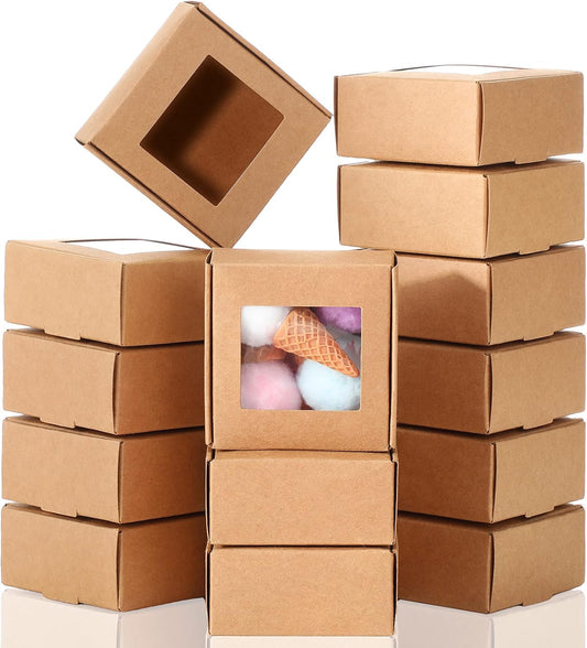 Zonon 30 Pcs Soap Boxes for Homemade Packaging, Mini Kraft Treat Boxes with Window for Bakery Candy Soap Making Gift Packaging(2.56 x 2.56 x 1.18 Inch,Brown)