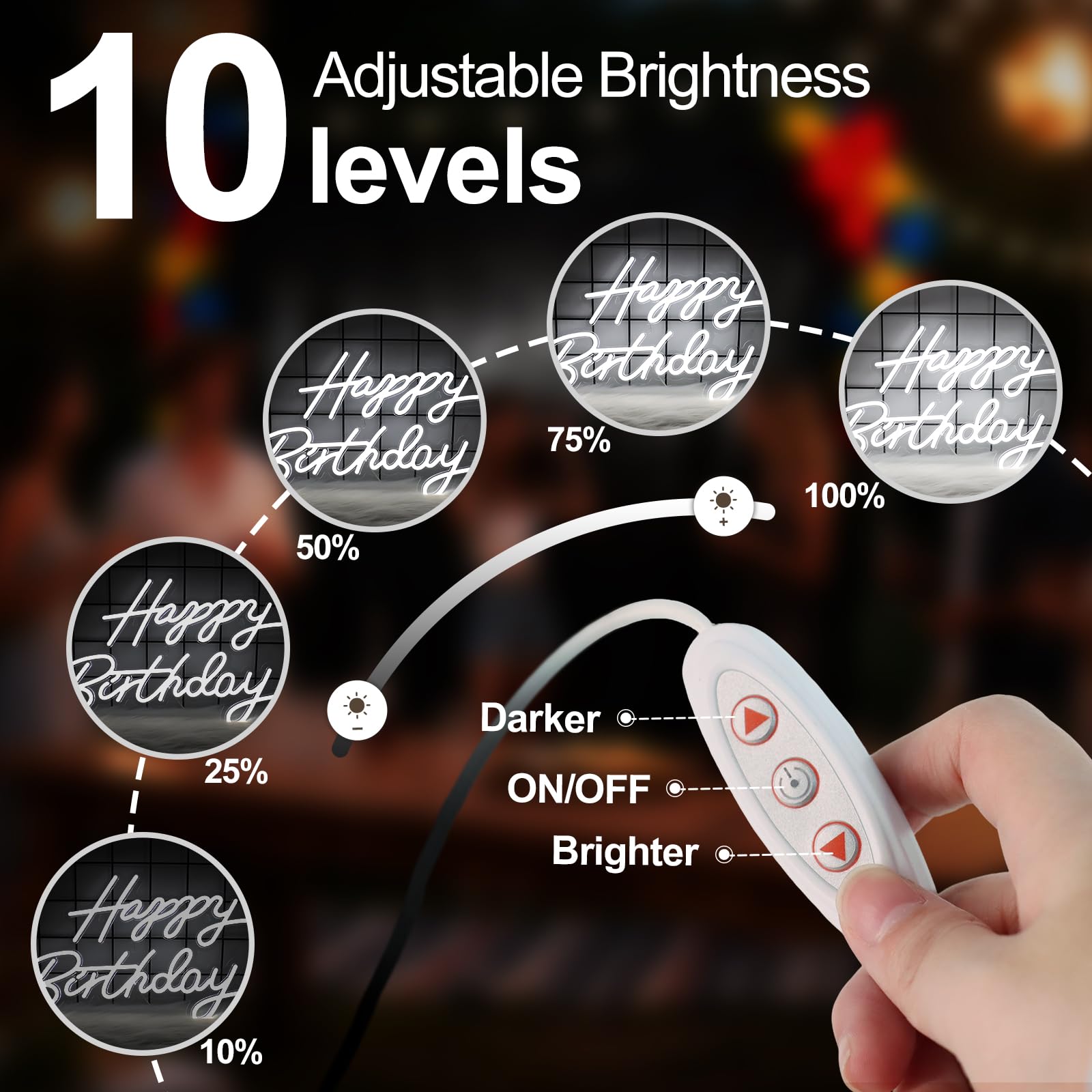 Happy Birthday Neon Sign for Wall Decor, LED Happy Birthday Light Up Sign, Dimmable LED Birthday
