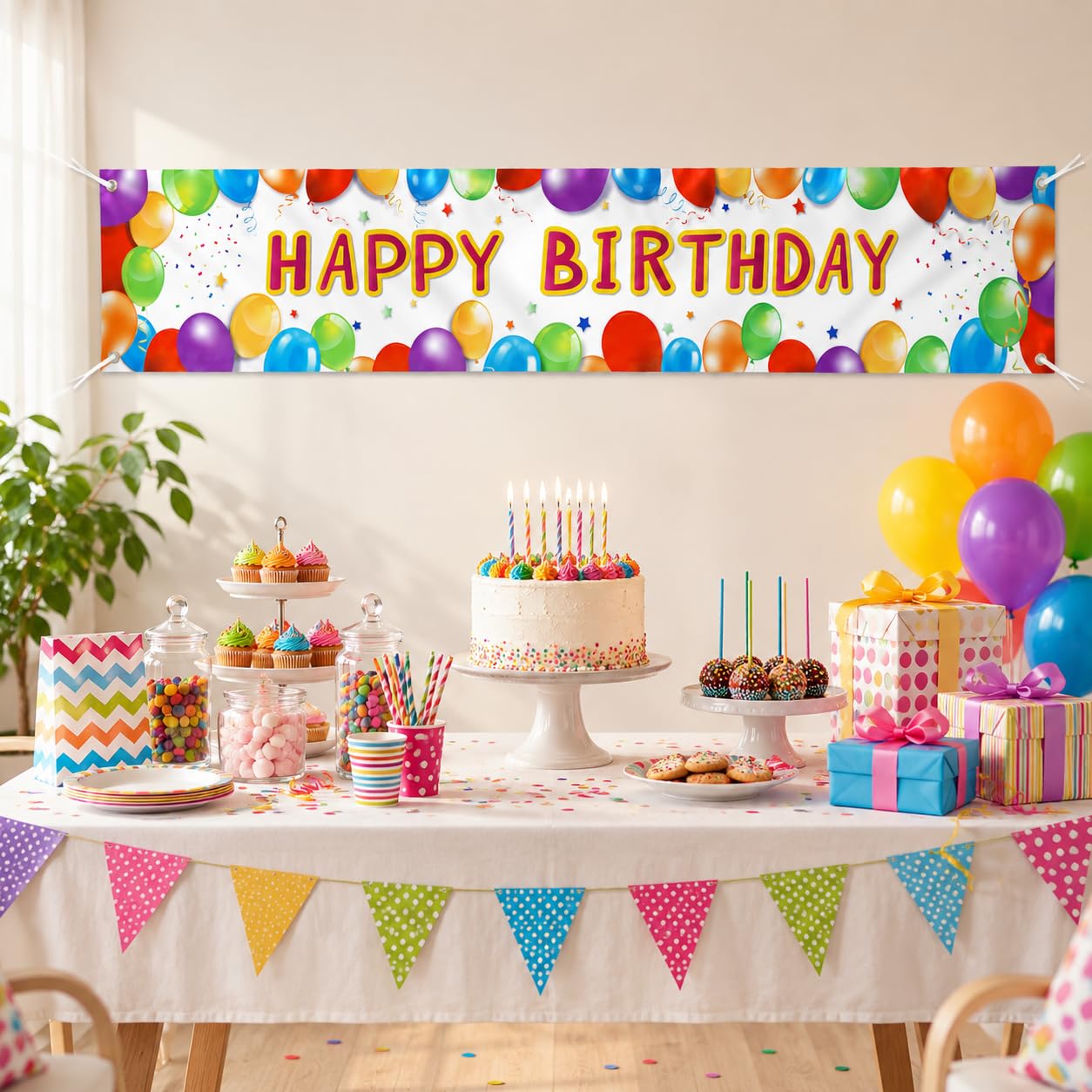 Letjolt Happy Birthday Banner Balloon Sign Huge Party Supplies 6 Feet