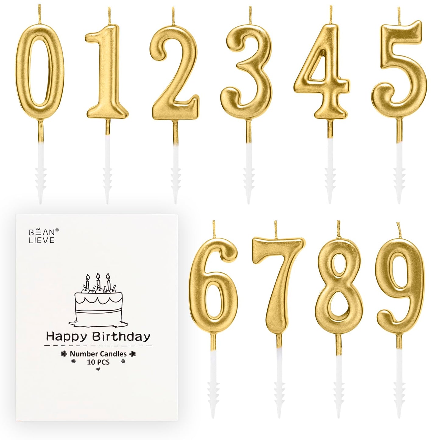 Beanlieve 10-Pieces Numeral Birthday Candles - Cake Numeric Candles Number 0 1 2 3 4 5 6 7 8 9,Used