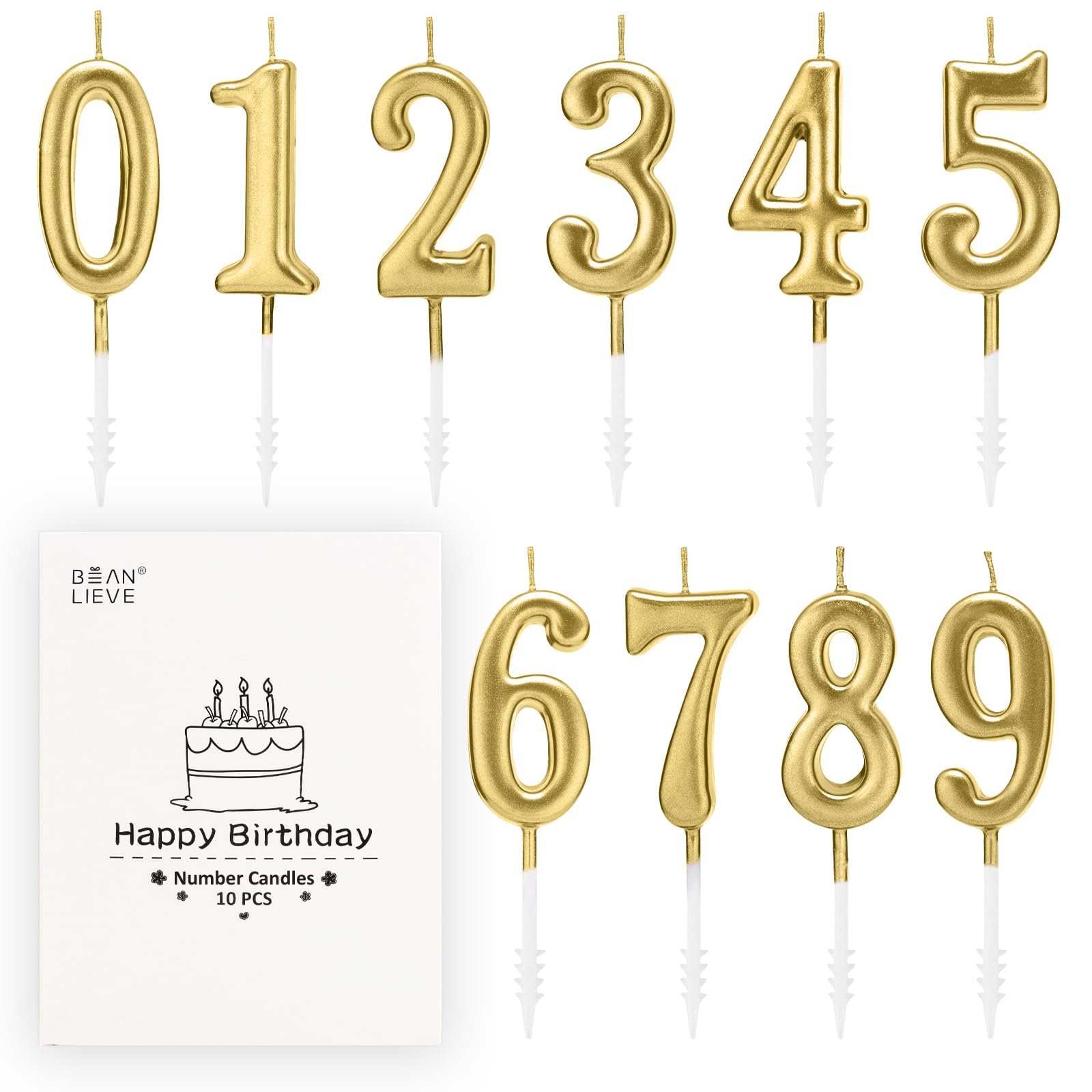 Beanlieve 10-Pieces Numeral Birthday Candles - Cake Numeric Candles Number 0 1 2 3 4 5 6 7 8 9,Used