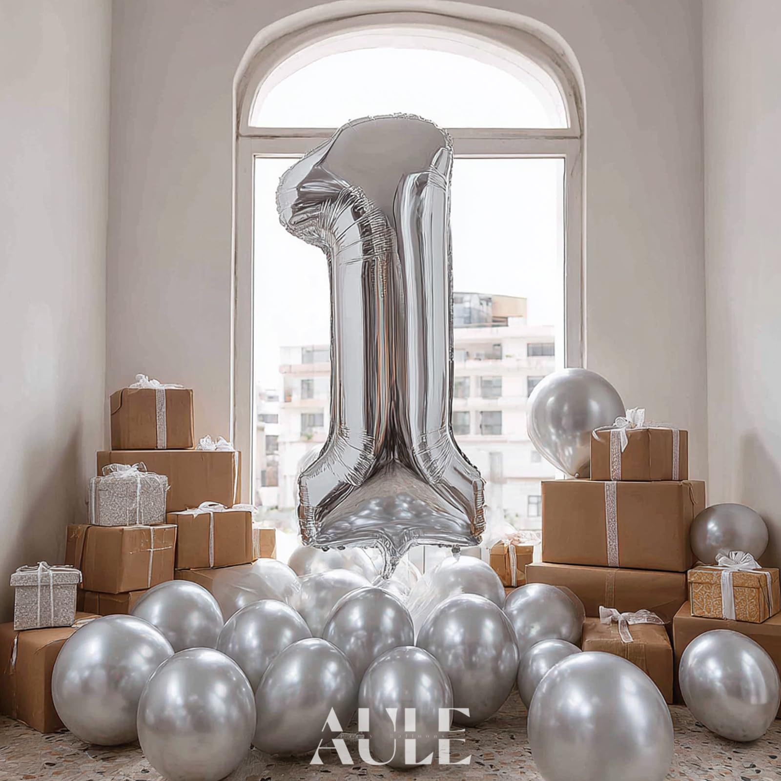 AULE 40 Inch Silver 1 Balloon Number Foil 0-9 Birthday Big Numbers