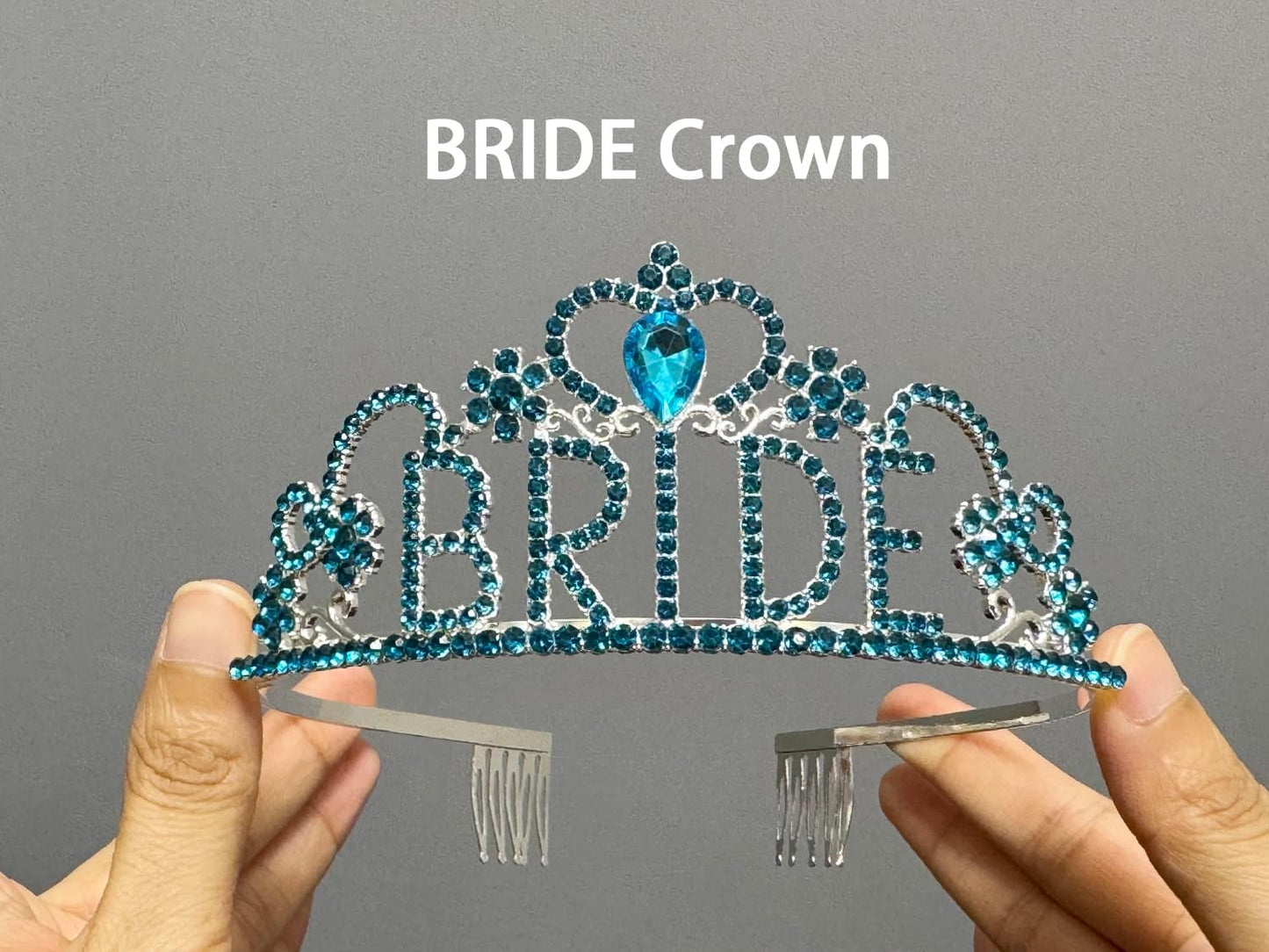 JETKONG 3 Pcs Bachelorette Party Decorations "BRIDE" Crown, Bride to Be Sash&Veil for Women Bachelorette Party Gifts, Bridal Shower Supplies, Gifts, Favors (Light Blue)