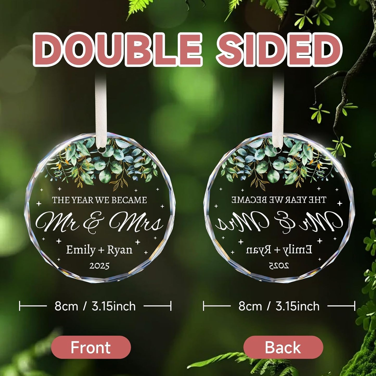 First Christmas Married Ornament 2025 - Personalized Wedding Gifts for Couples - Mr and Mrs Crystal Christmas Tree Ornaments - Bridal Shower Gifts for Newlywed, Bride, Her, Just Married