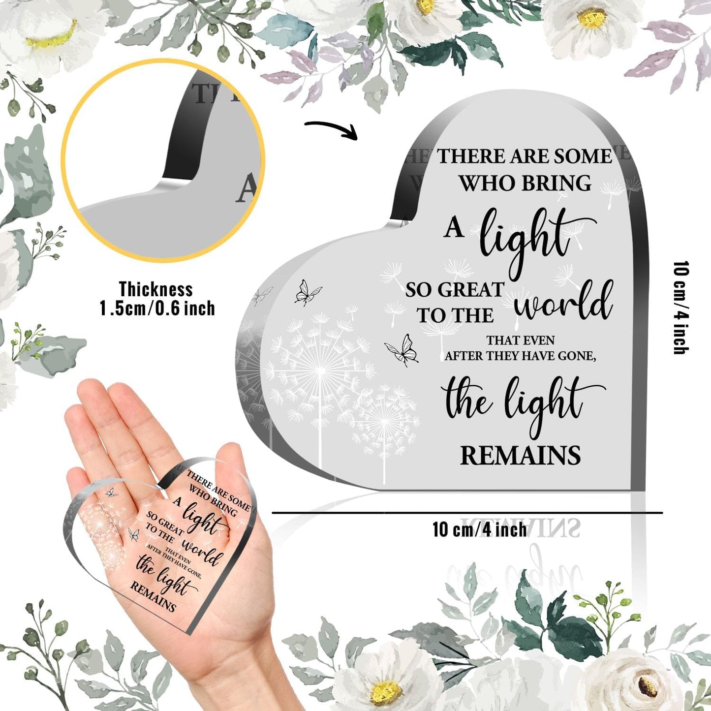 In Memory of Loved One Acrylic Heart Plaque - Memorial & Funeral Remembrance Decor Ornament Sign for Women, Men & Family - Bereavement Condolences Grief Gift