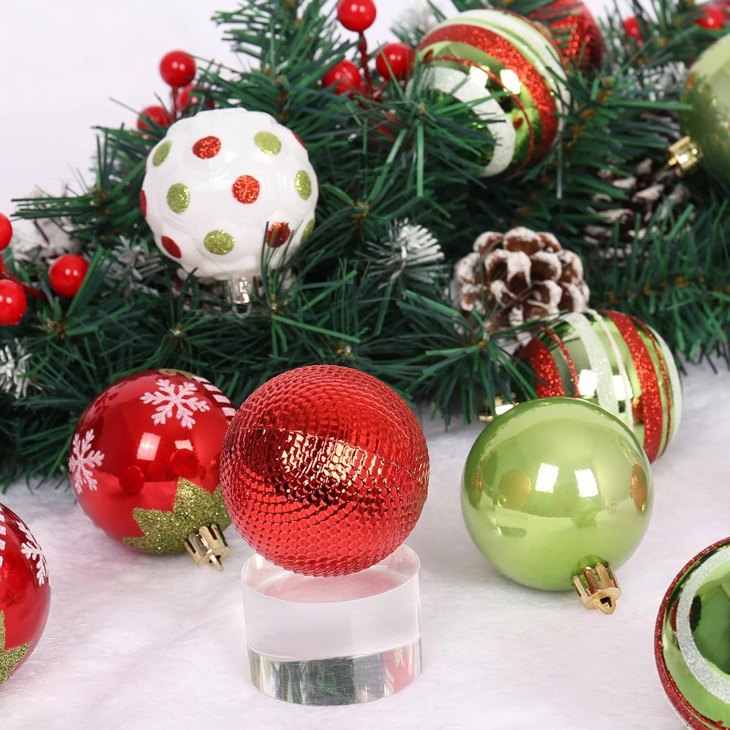 RoseCraft 30PCS Christmas Ornaments Set, 60MM/2.36" Red Green White Christmas Balls, Shatterproof Plastic Xmas Decorations for Christmas Tree Hanging Holiday Party Decor.