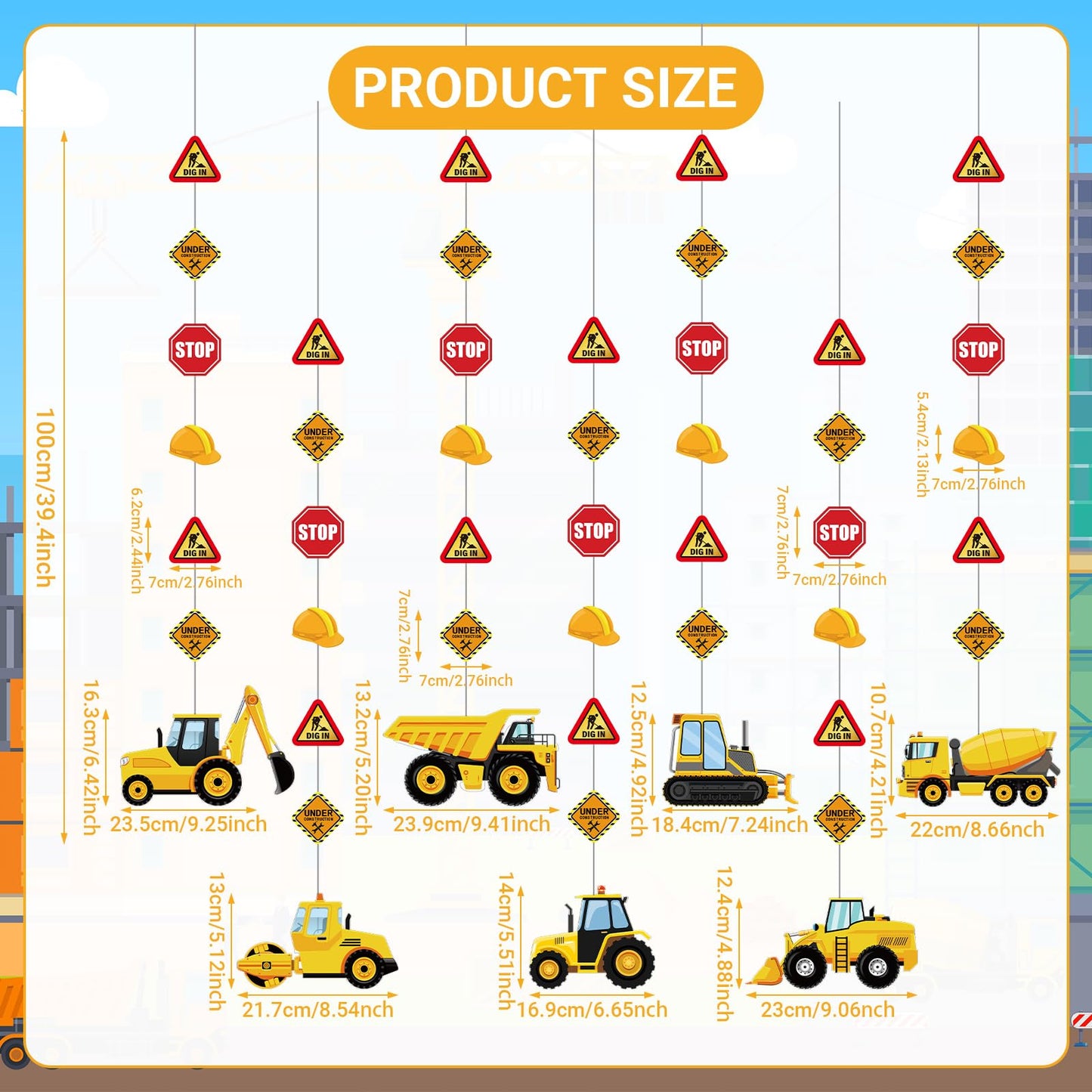 Faccito 8 Packs Back to School Construction decor Traffic Garland Banner