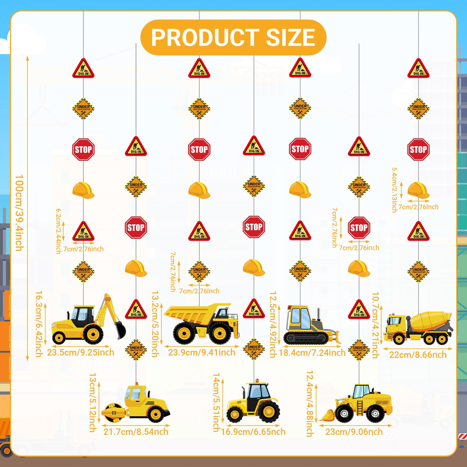 Faccito 8 Packs Back to School Construction decor Traffic Garland Banner