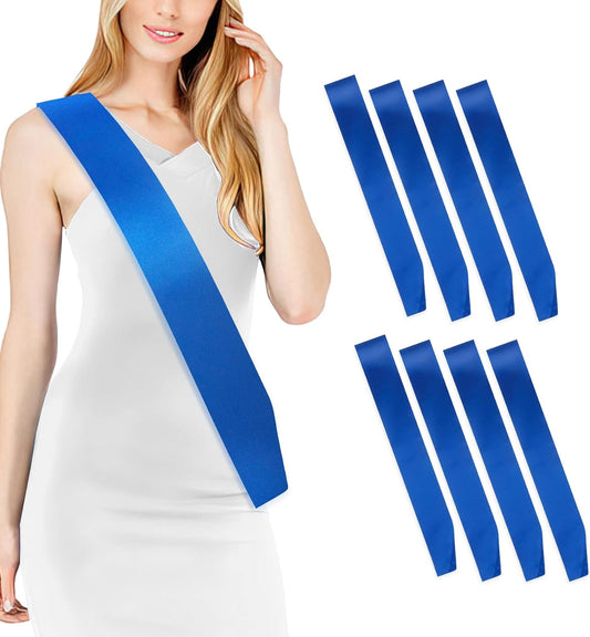 8 Pcs Satin Sash Set - Royal Blue, Bride To Be, Plain, DIY Sashes for Pageants, Graduation, Hen Party, Homecoming, Customizable