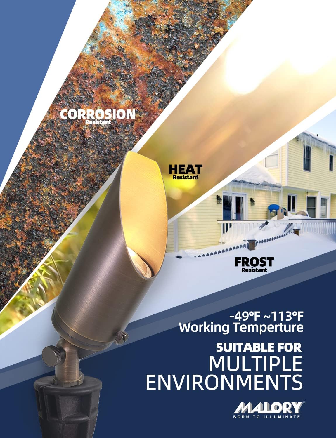 MALORY Brass Landscape Spotlight 1-Pack with 5W LED MR16 Bulb Kit(S03), 12V AC/DC Low Voltage Outdoor Landscape Lighting Shroud Adjustable,Ground Stake and Wire Connector Included,2700K Warm White