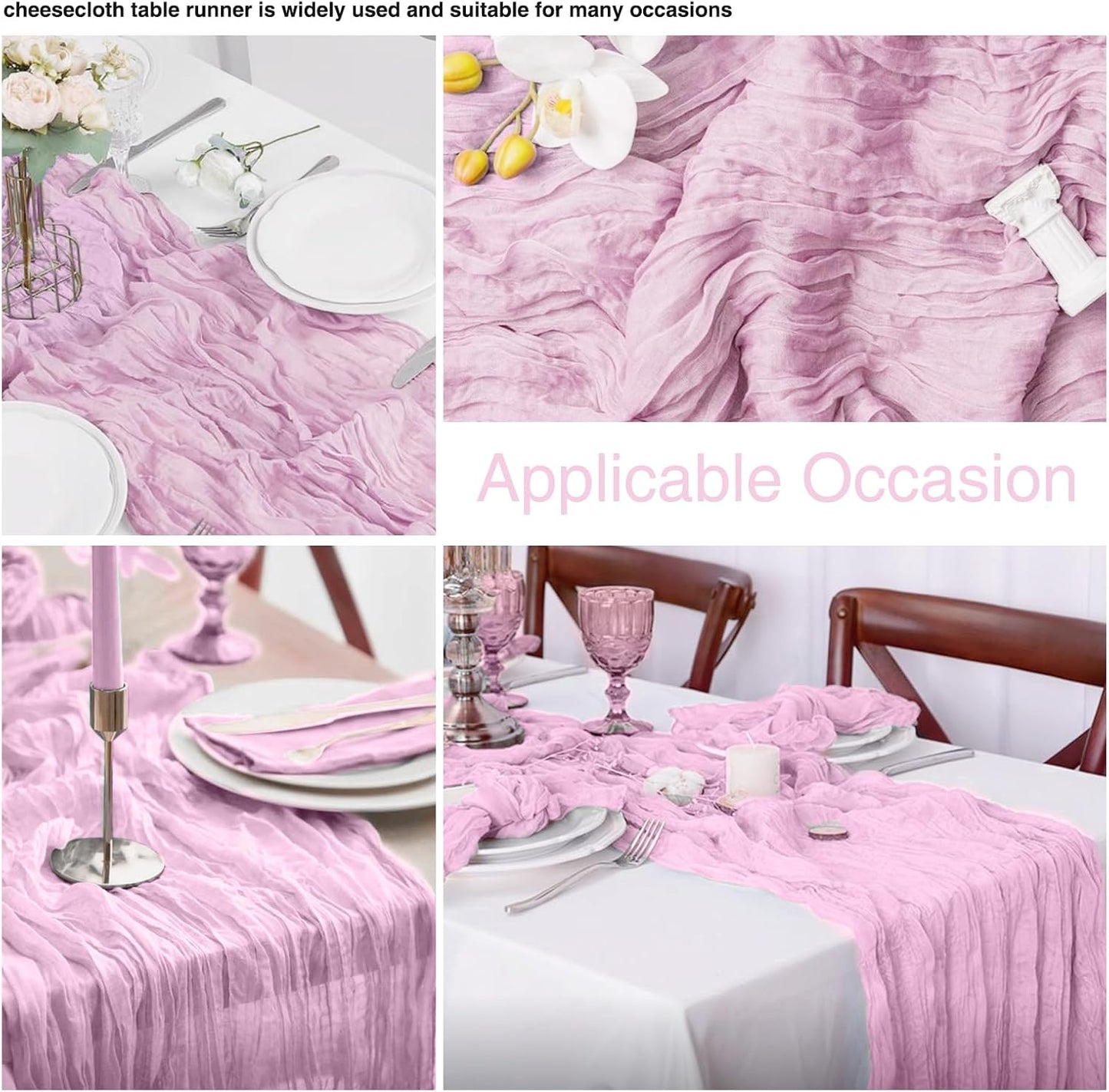6 Pack Pink Cheesecloth Table Runner 20x120 Inch Boho Wrinkled Sheer Romantic Gauze Decor for Wedding, Bridal Shower, Birthday Party