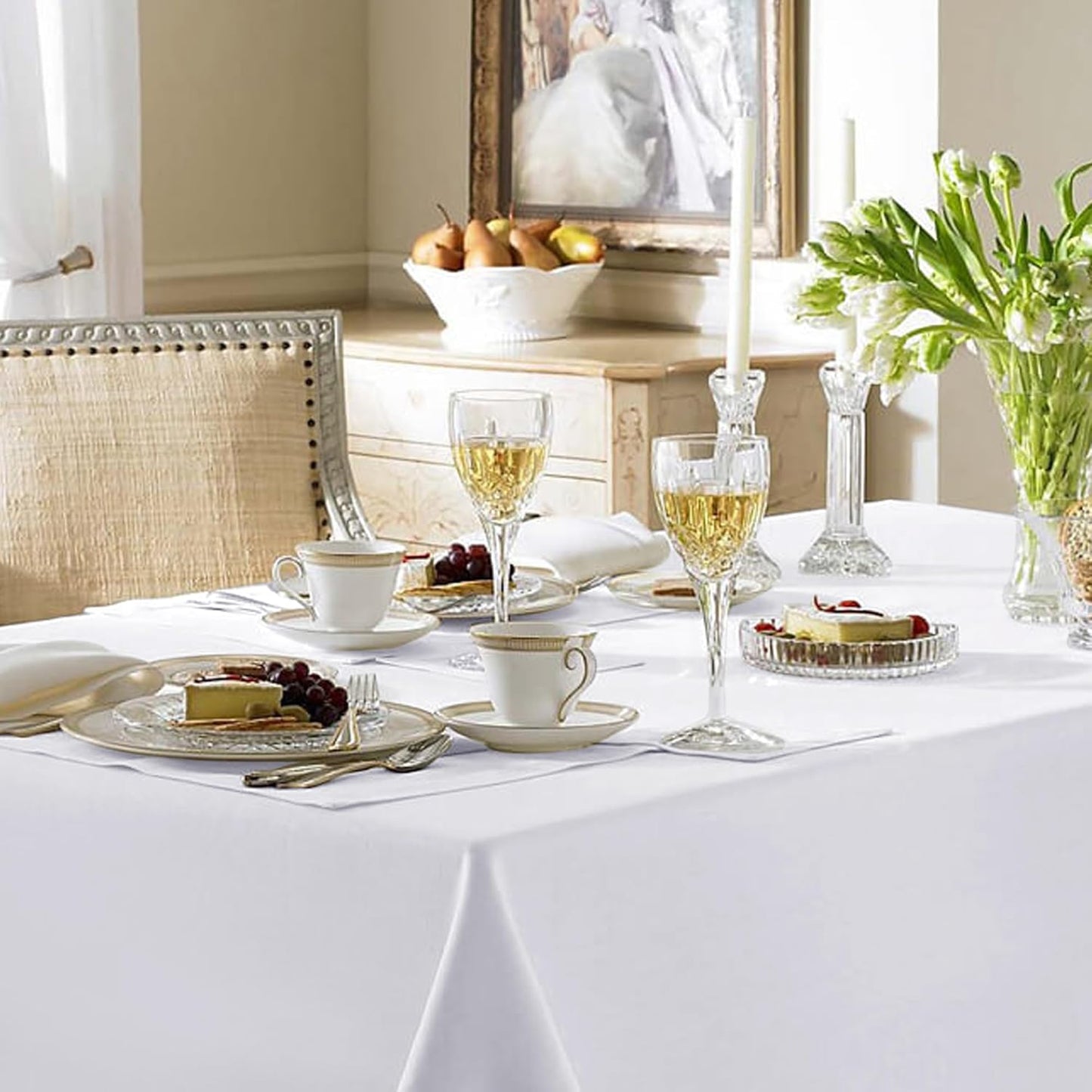 Fitable White Table Clothes for Rectangle Tables, 6 Pack - 90 x 156 Inch - Reusable and Elegant Tablecloths, Polyester Fabric Table Covers for Wedding, Party, Banquet, Formal Events