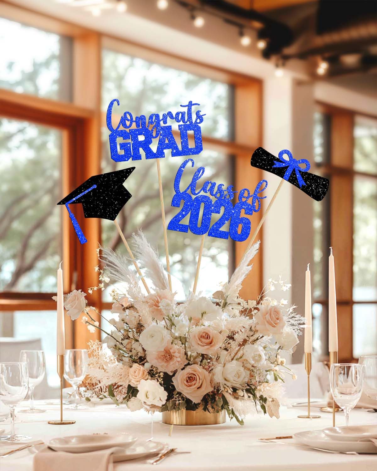 Class of 2026 Centerpieces Sticks for Graduation, 16 Pcs Graduation Decorations Cake Toppers