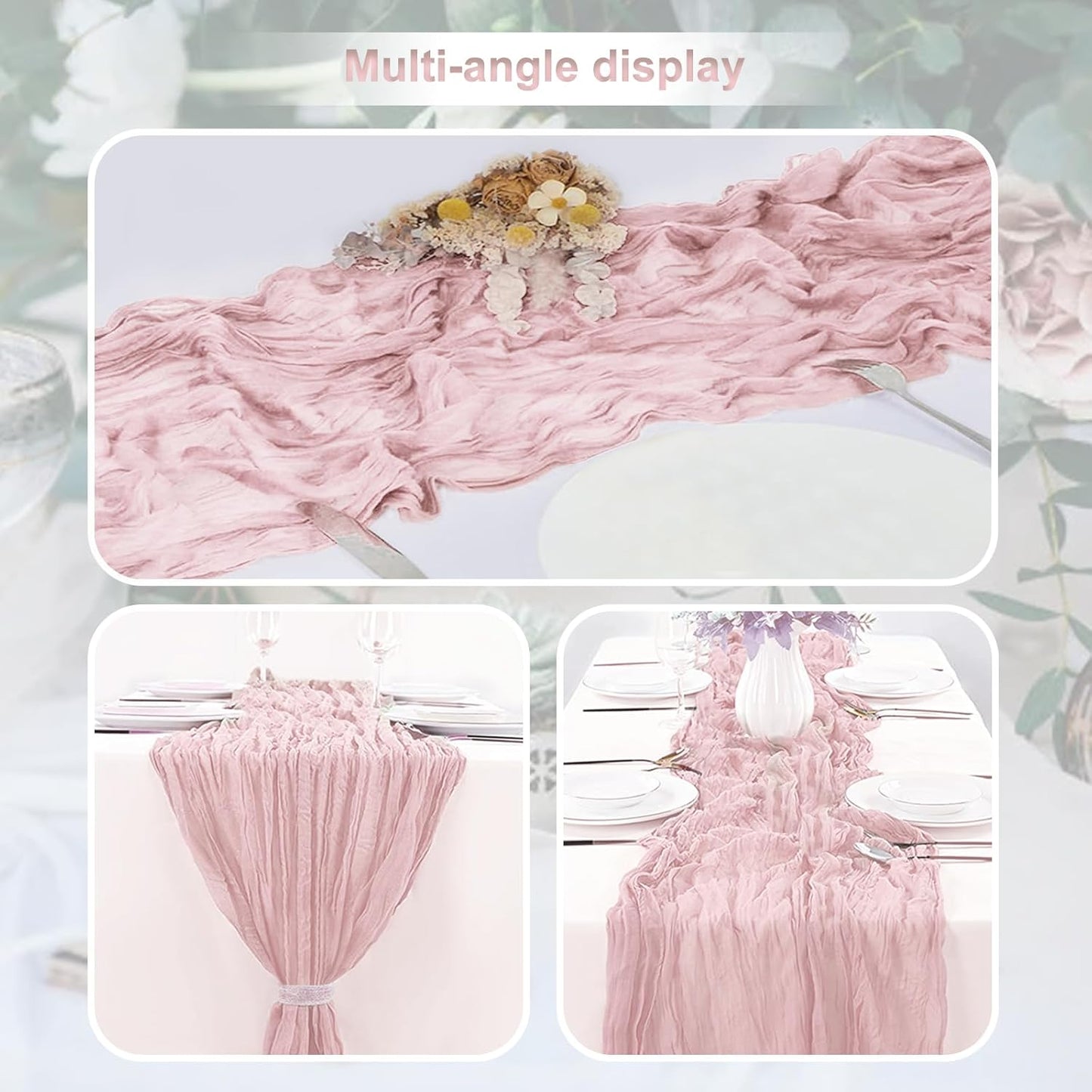 6 Pack Dusty Pink Cheesecloth Table Runner 35x120 Inch 10Ft Rustic Gauze Cheese Cloth Table Runner Sheer Cheesecloth Table Runners for Wedding Party Bridal Shower Decoration