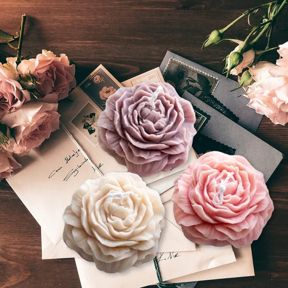 2PCS Peony Flower Silicone Soap Molds 3D Resin Candle Molds Flower Fondant Silicone Mold for Handmade Cake Decoration Cupcake Jelly Candy Chocolate Epoxy Casting Resin Craft