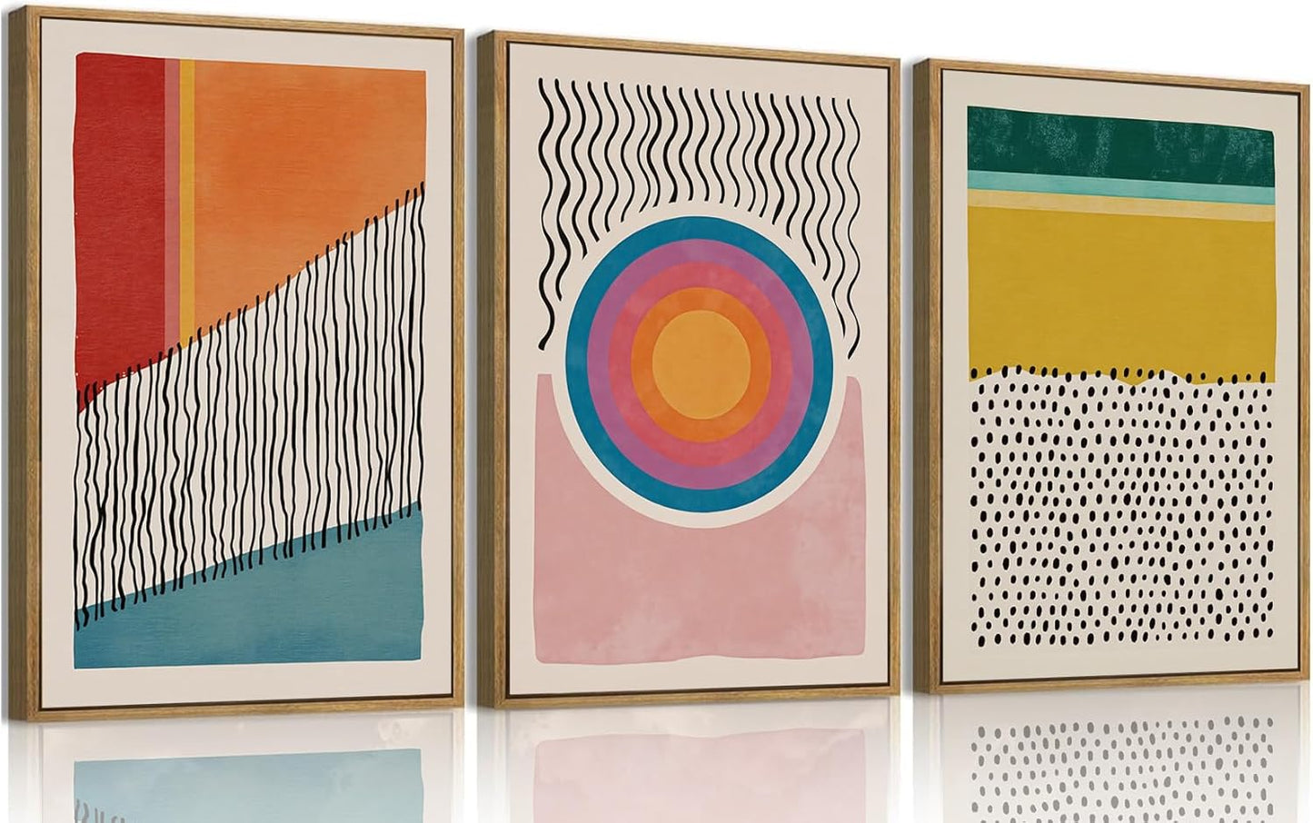 myusuar 3 Piece Large Modern Abstract Canvas Framed Wall Art For Living Room, Midcentury Minimalist Boho Wall Art Decor Posters Prints For Bedroom Office, 24x36in