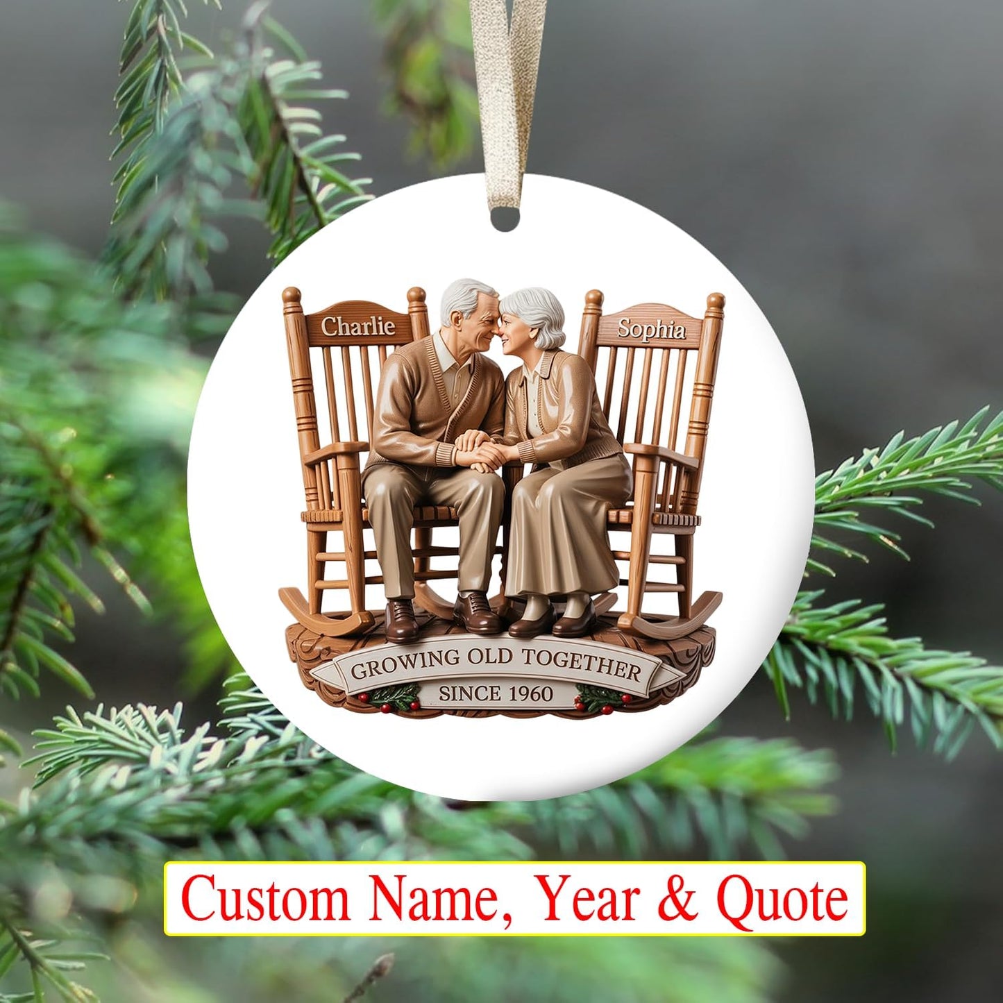 Love Signal Growing Old Together Christmas Ornament, Personalized Couple Ornaments for Christmas Tree Decor, Gifts for Wife Husband Mom Dad Women Men, Boyfriend, 2D Flat Acrylic, Ceramic Ornament 01