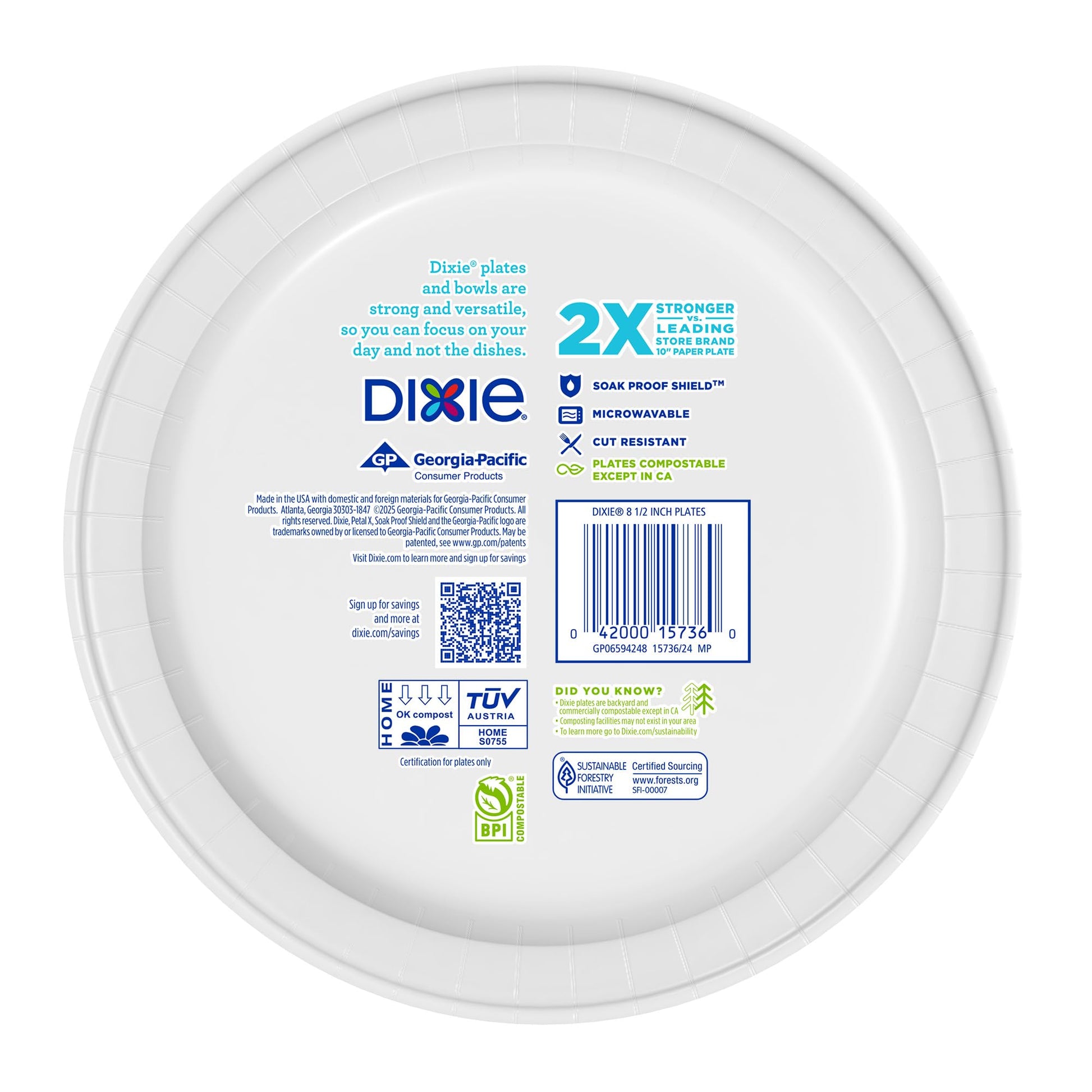 Dixie Medium Paper Plates, 8.5 Inch, 90 Count, 2X Stronger*, Microwave-Safe, Soak-Proof, Cut