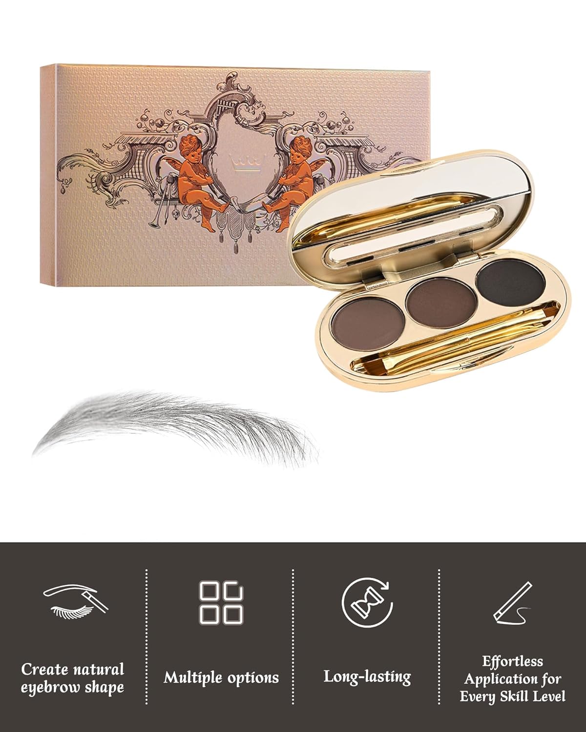 Waterproof Eyebrow Powder Kit - 3 Colors Long-Lasting Brow Powder Palette with Brush Razor & Stencil, Natural Tinting Powder for Women Sparse Brows | #03 Medium Brown, Dark Brown, Black