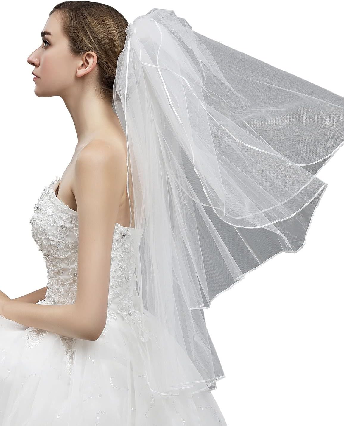 Women's Short Wedding Veils with Comb 3 Tier Halloween Tulle Bridal Veil