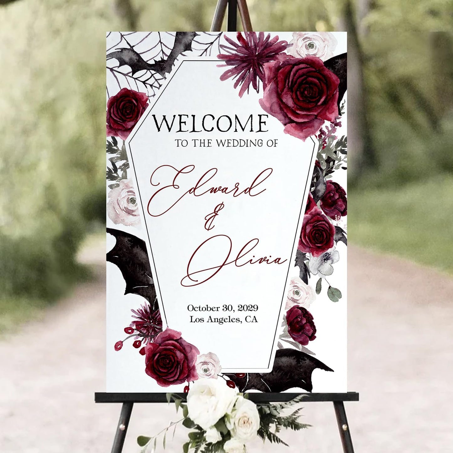 Halloween Wedding Welcome Sign, Wedding Sign, Halloween Wedding Sign, Wedding Decorations, Black Wedding Gothic Welcome Sign, Halloween Couples Shower, Welcome Wedding Sign With Stand