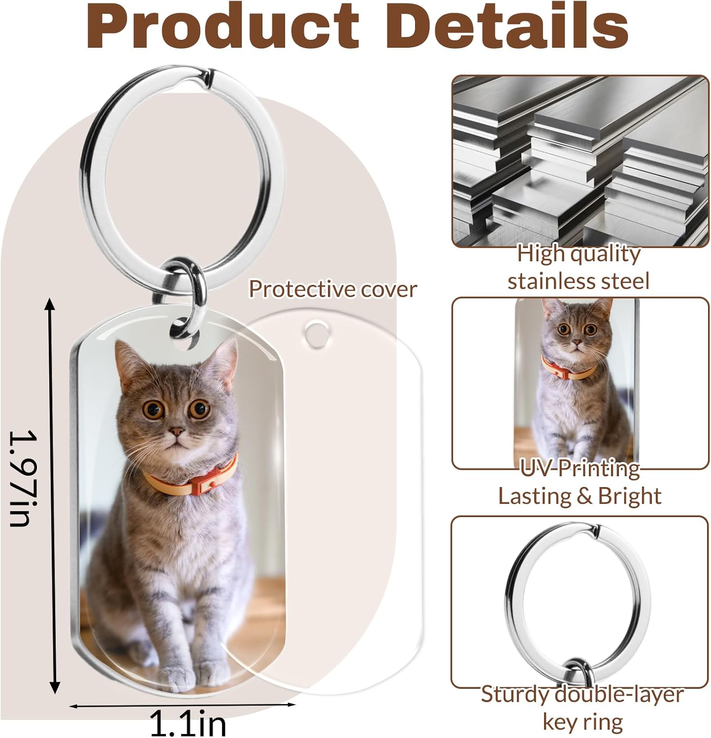 Custom Dog Memorial Photo Keychain Personalized Sympathy Gifts for Loss of Dog Memorial Passing Away Gifts for Dog Cat Lovers (03-Silver)