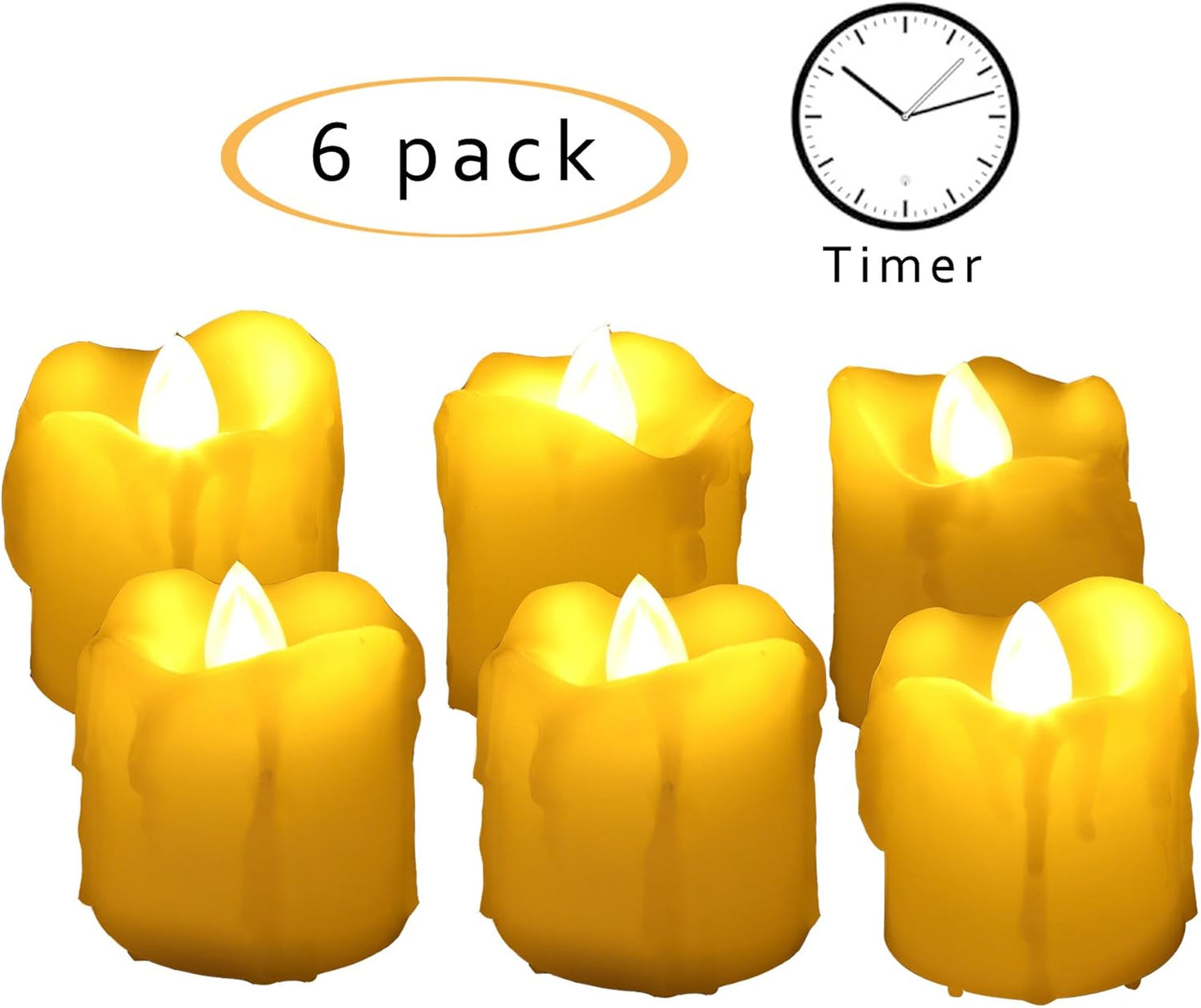 CANDLE CHOICE Battery Operated Flameless Votive Candles with Timer Flickering Fake Electric LED Tea Lights Set Wedding Party Holiday Decorations Table Centerpiece Long Lasting Batteries Included 6 PCS