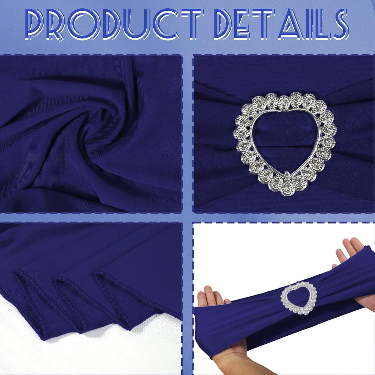 100PCS Spandex Stretch Navy Blue Chair Sashes Bows Universal Elastic Chair Cover Bands Ties with Buckle Slider for Wedding Party Ceremony Reception Event Banquet Decoration(Navy Blue)