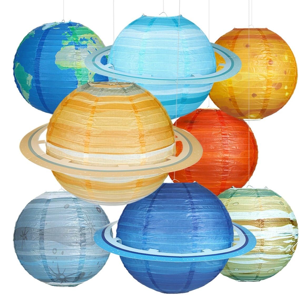 Fontien 8pcs Planet Paper Lanterns, 12 Inch Outer Space Party Decorations
