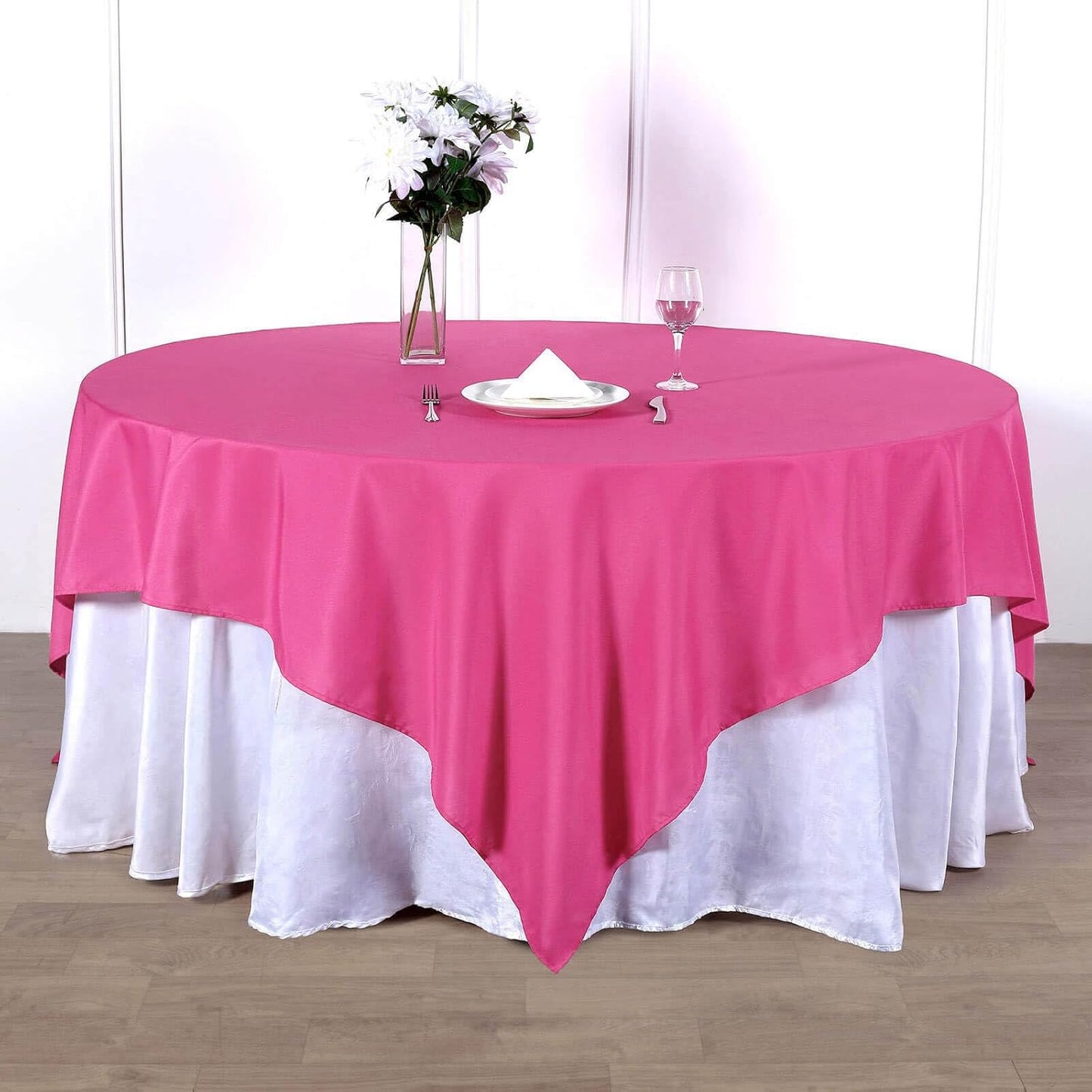 Efavormart 90" Square Polyester Table Overlay for Wedding Kitchen Dining Events - Fushia