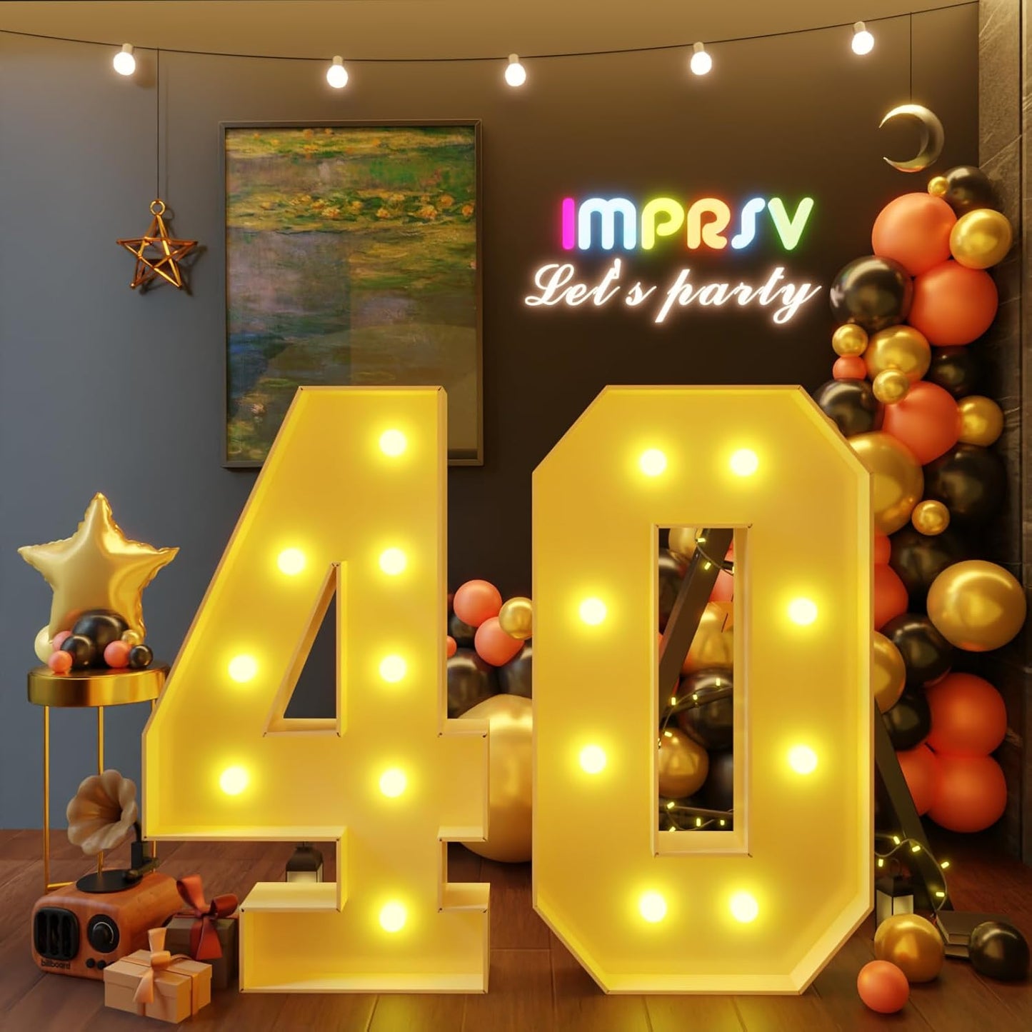 imprsv 3FT Marquee Numbers, Marquee Light Up Numbers 40th Birthday Decorations for Women Men, 40th Birthday Women Foam Board Anniversary Party Decorations Arch Kit (DIY)