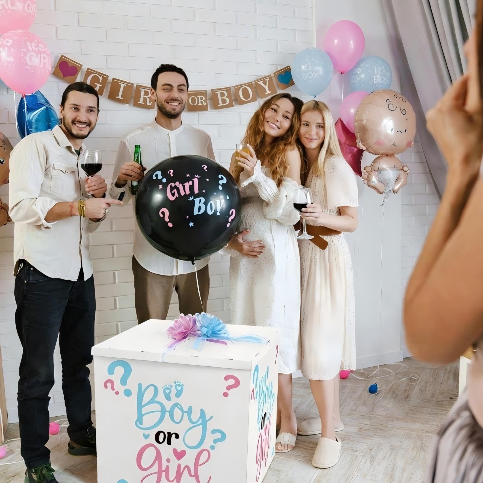 AmazingSpark 28in Giant Gender Reveal Gift Box with Lid Kit Oversized Gender Reveal Balloon Box