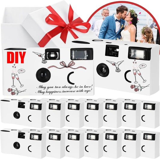 Kanayu 14 Packs DIY Disposable Cameras Bulk, White Single Use Camera with 35mm Iso 400 Film Bright Flash for Weddings, Baby Showers, Birthday Parties Anniversary Events, Easy to Use, Vintage