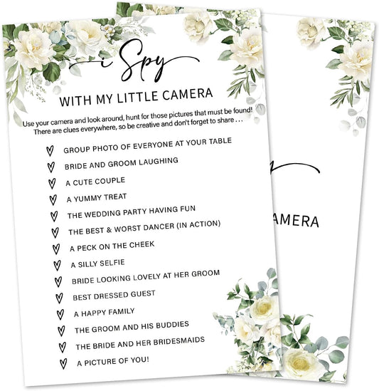 Eucalyptus Bridal Shower Games 30 Guests, I Spy with My Little Camera Bridal Games for Showers, White Rose Wedding Engagement Party Activity Party Supplies/Green-06